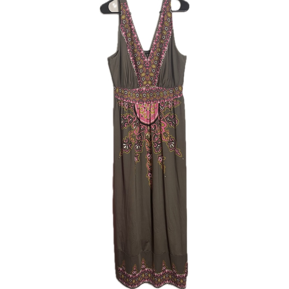 INC International Concepts Green Embellished Ruched Maxi Sundress